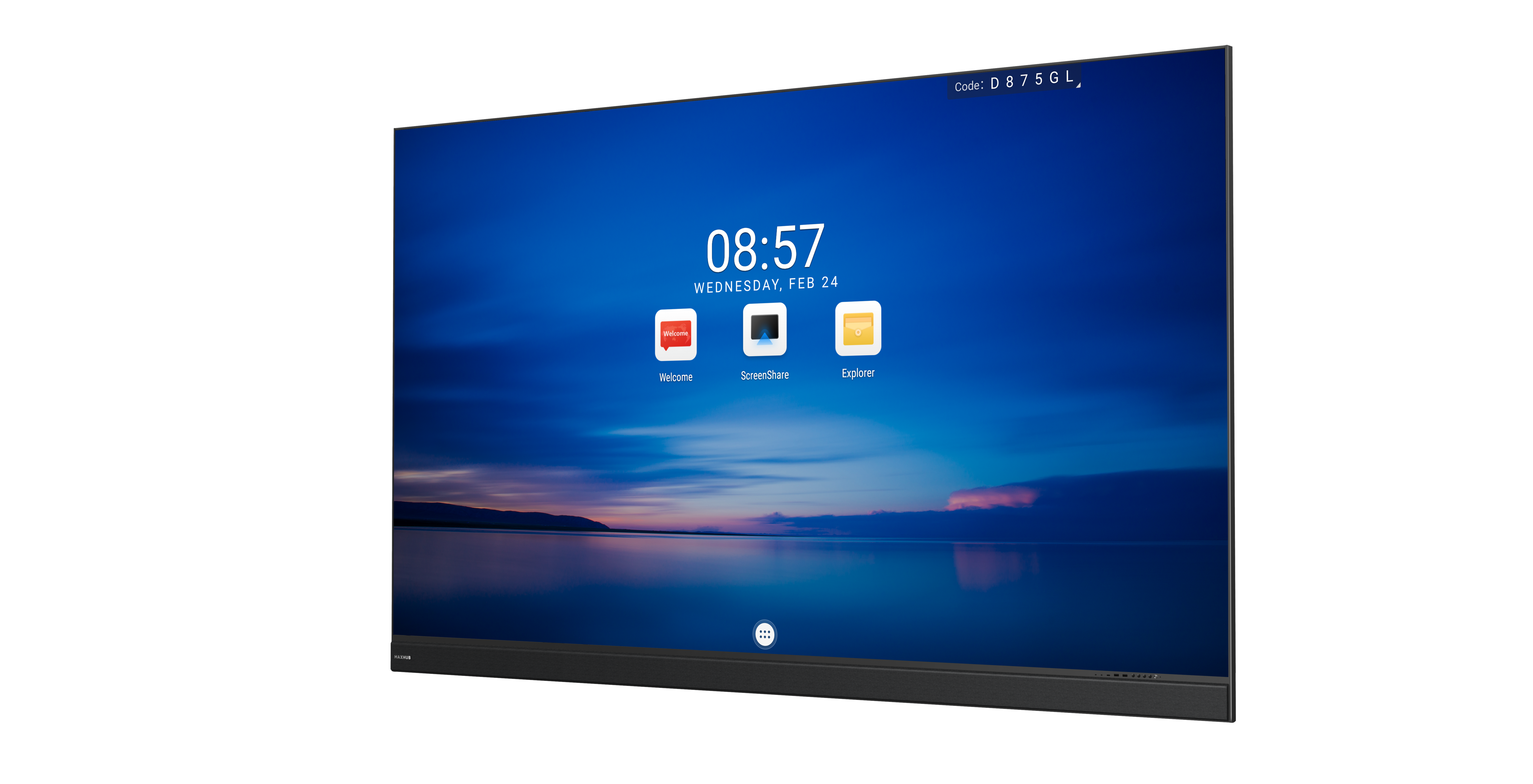 ホーム画面を表示しているMAXHUB DvLEDディスプレイの正面図
