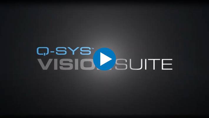 再生ボタンのロゴ、画像テキスト： Q-SYS VisionSuite