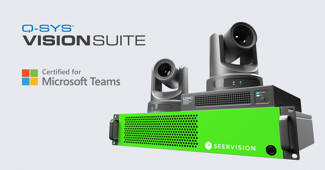 画像テキスト： Q-SYS VisionSuite、 Microsoft Teams認定