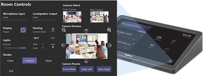 Microsoft Teamsミーティングルームコントロールを表示するタッチスクリーン