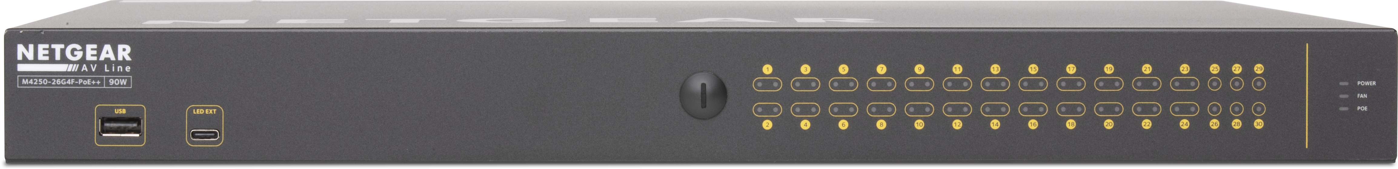 Q-SYS NS26-1440++ネットワークスイッチ（フロント）