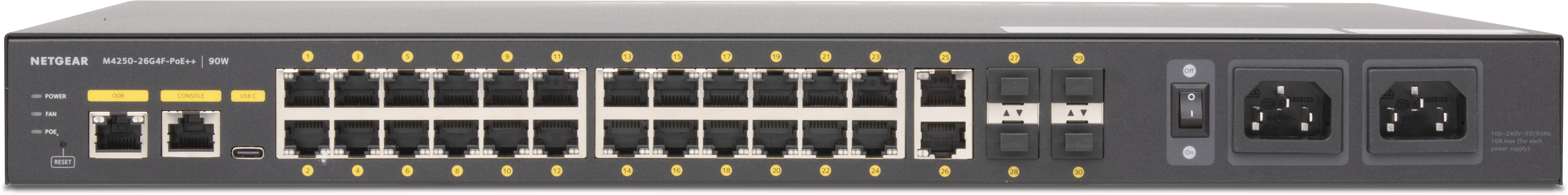 Q-SYS NS26-1440++ネットワークスイッチ（背面）