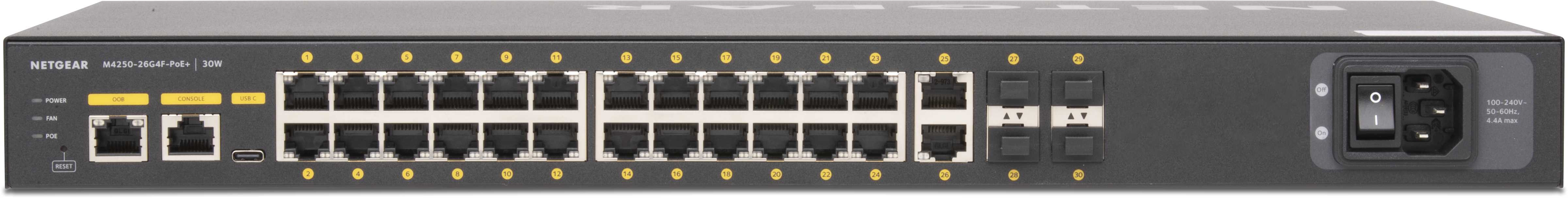 Q-SYS NS10-300+ネットワークスイッチ（背面）