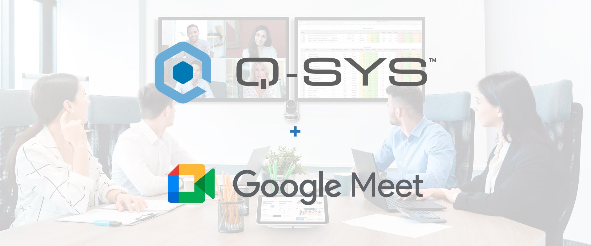 Q-SYS、 Google Meets のロゴ